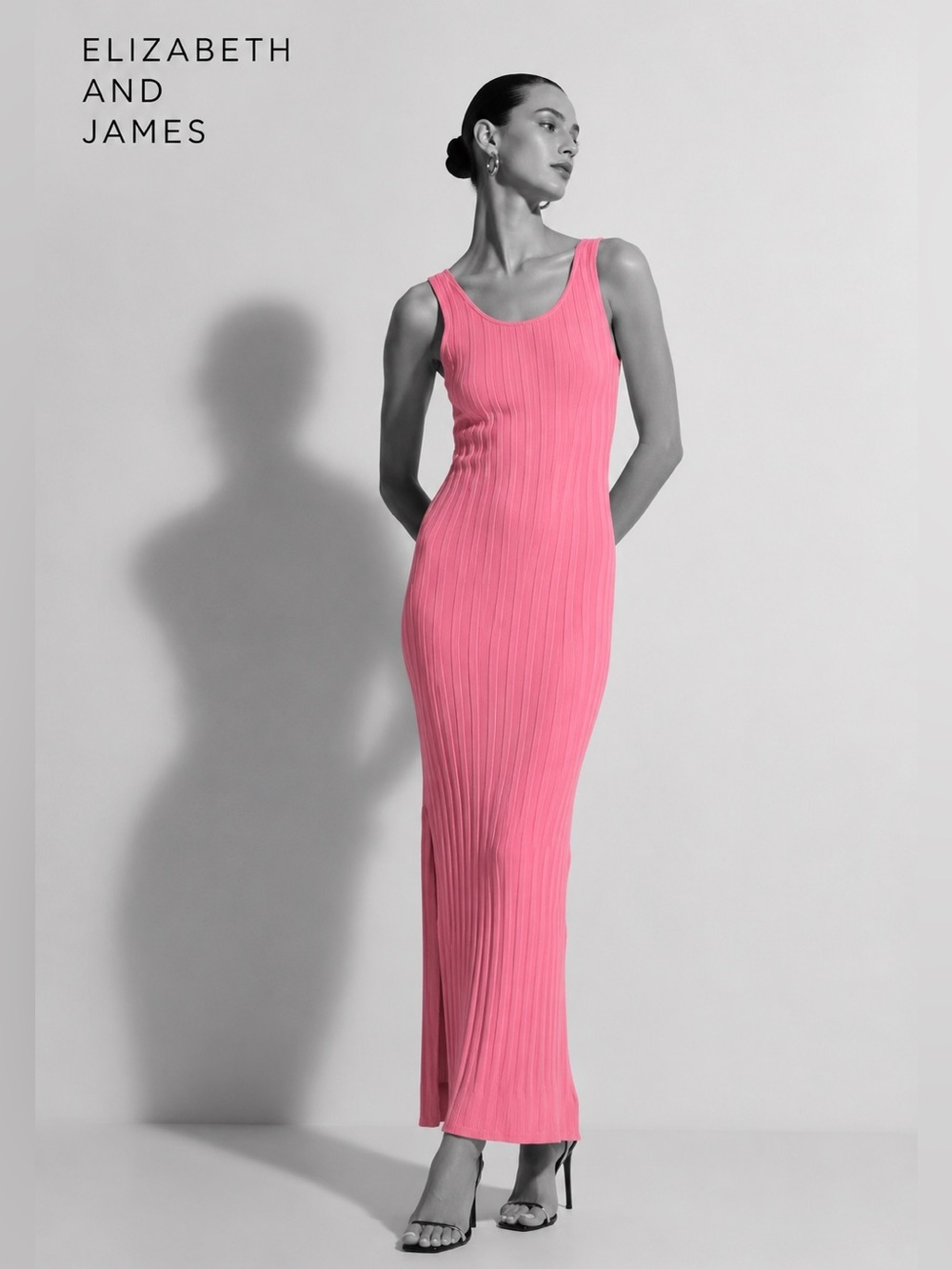 Elizabeth and James Luxe Designer Pink Ribbed Maxi Dress Resort Chic NWT
